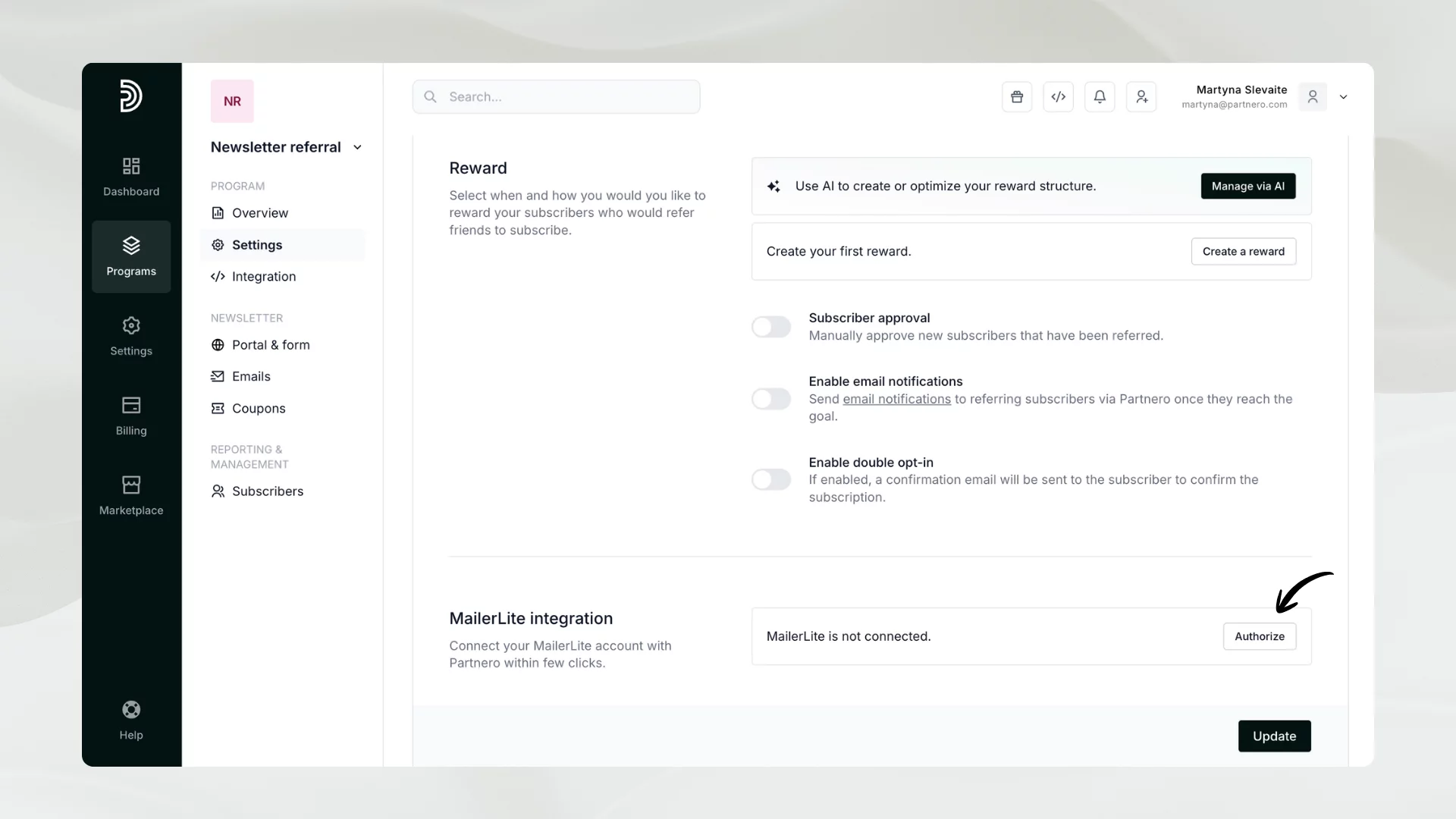 Connecting an email service provider